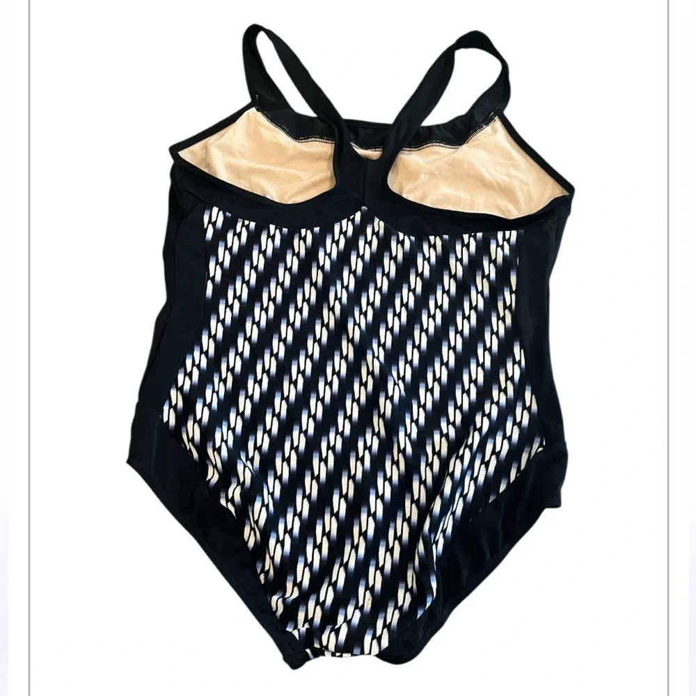 Sportrax 2X New Navy & White One Piece Geometric Pattern Swimsuit